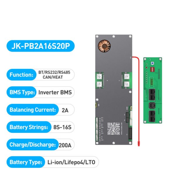 Find similar icon JK Bms 200a 4s 8s 12V 24V JK-B2A8S20P 200A Smart BMS Built-in BT Module Support LCD RS485 Port 1A 2A Active Balance Current