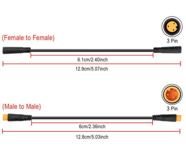 线5 Electric Bicycle IP67 Waterproof E-Bike Connector Cable 3 Pin Male & Female Extension Wire for Display Throttle Cables